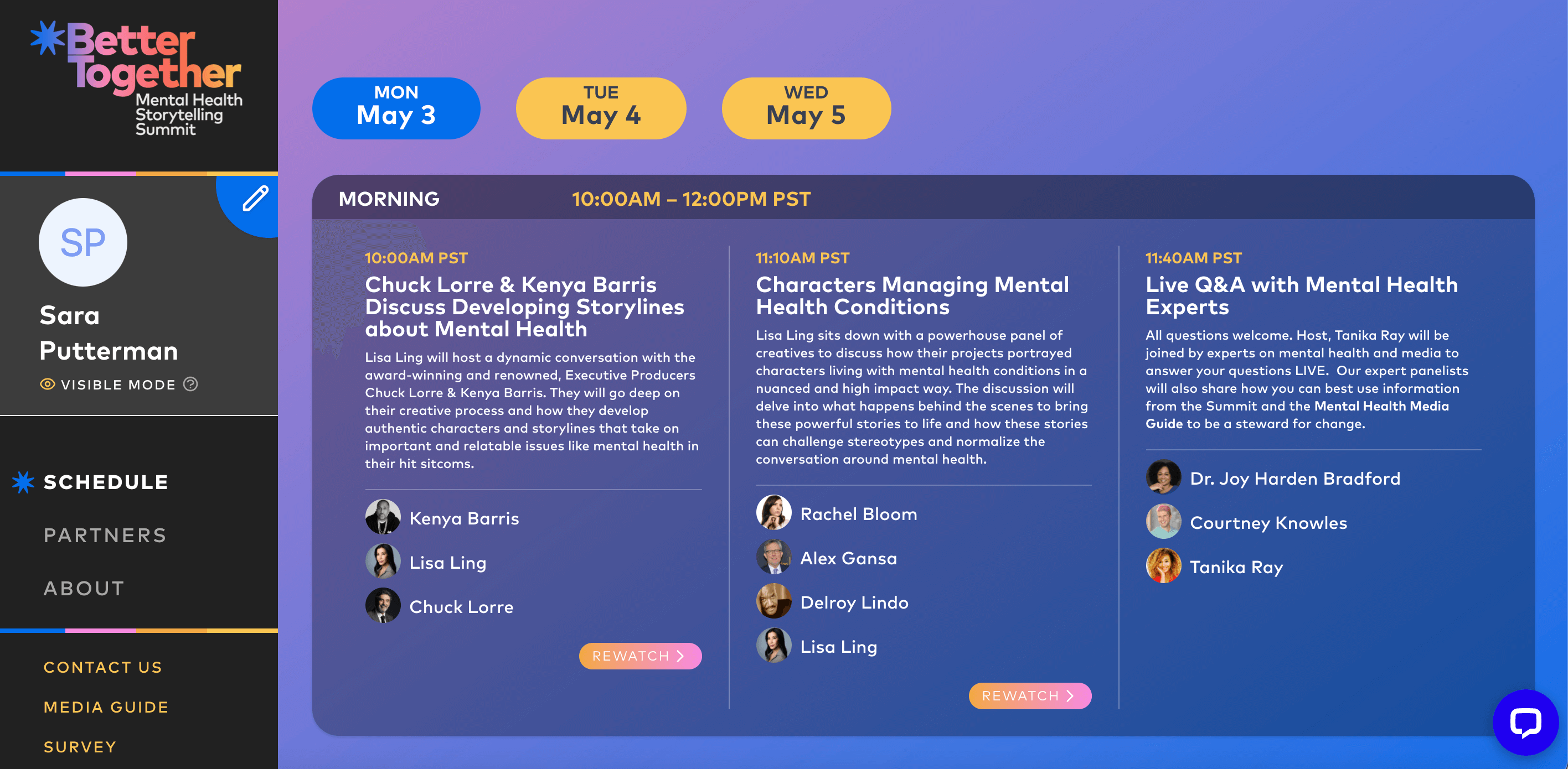 View of MTV microsite with event schedule